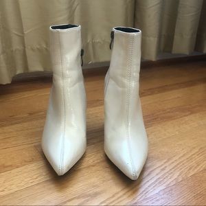 White patent leather bootie